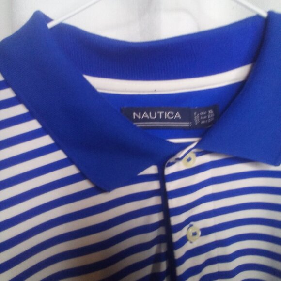 Nautica Polo Shirt XL Men Short Sleeve Stripe Soft Stretch Blue White - Picture 4 of 16